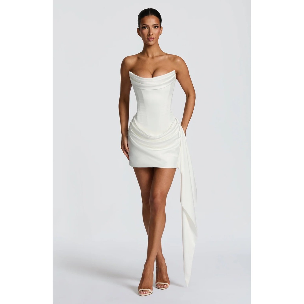 Baby Boo Mona Mini Dress Ivory Satin Strapless Corset Lace Up Womens NWT size L